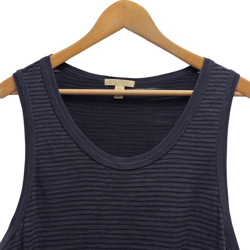 Burberry Brit Men's Size Large Navy Blue Striped Scoop Neck Logo Tank Top euc